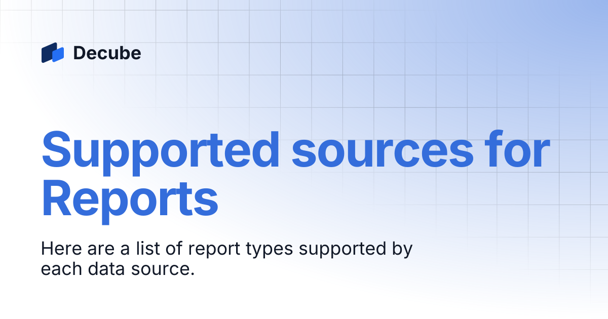 Supported sources for Reports | Decube